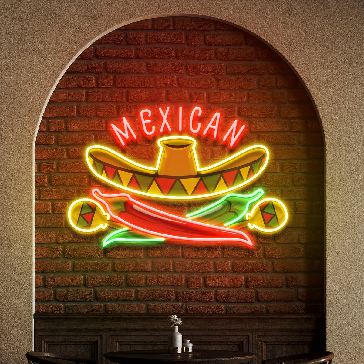 Custom Name Mexican Restaurant Sombrero Hat Artwork Led Neon Sign Light
