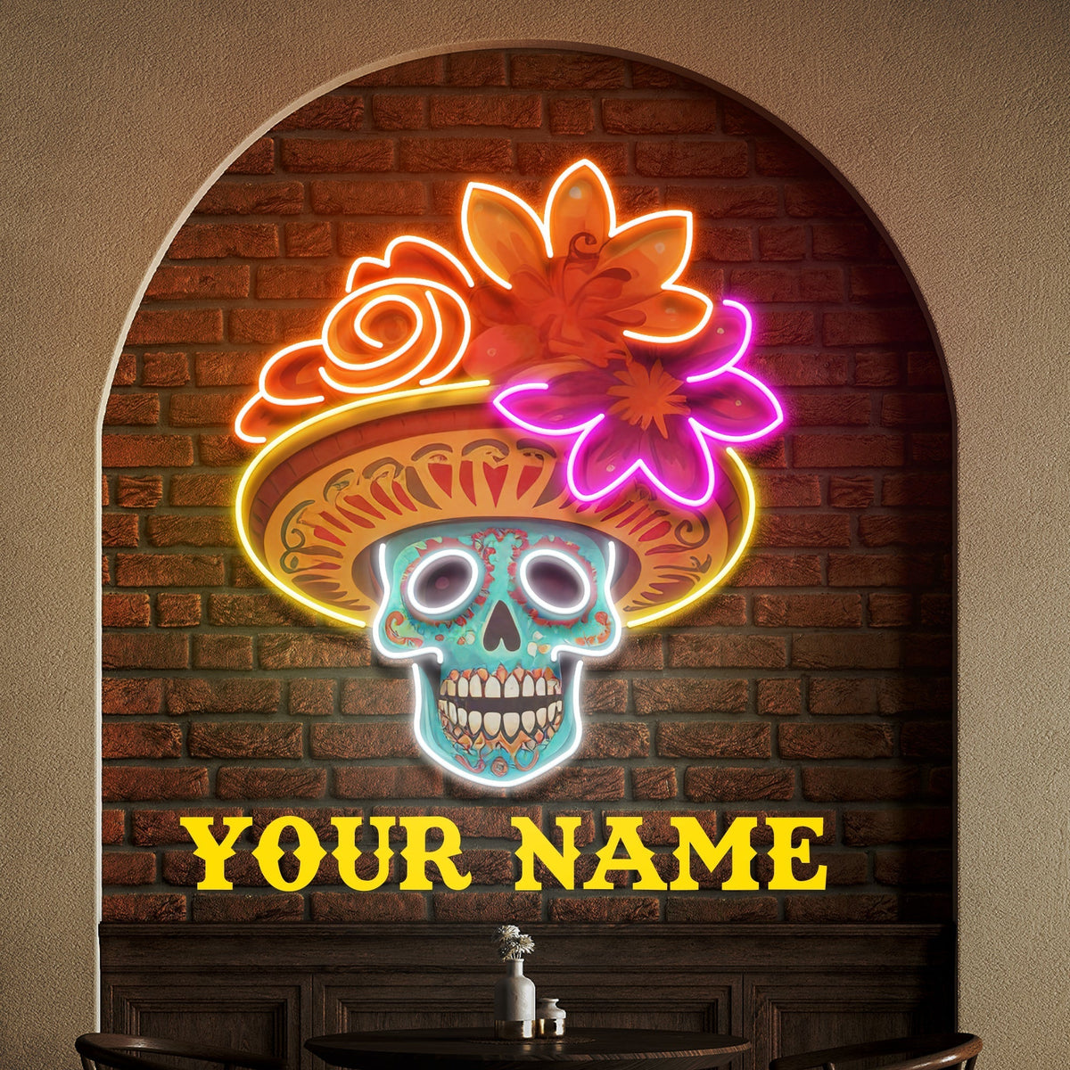 Custom Name Sugar Skull LED Neon Light for Dead Day Festivities