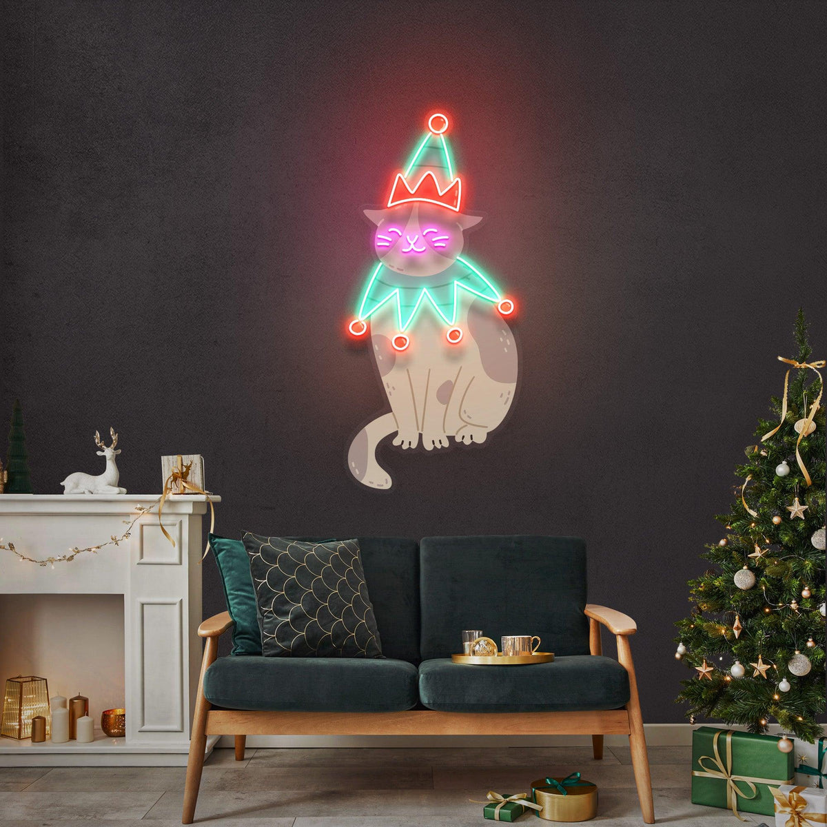 Christmas Costumed Cat Neon Sign