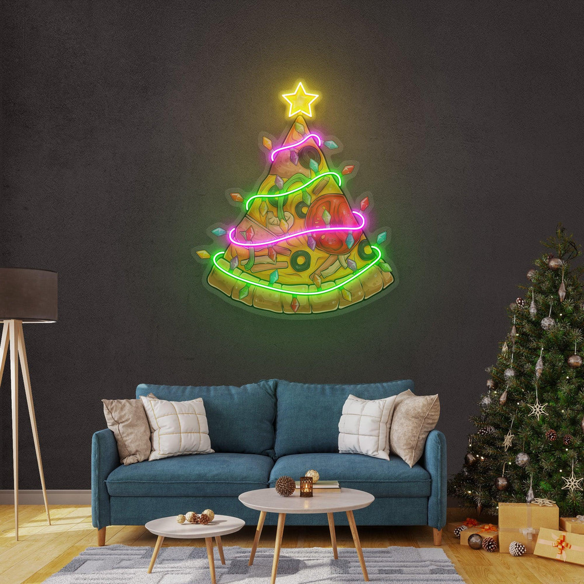 Christmas Pizza Tree Neon Sign