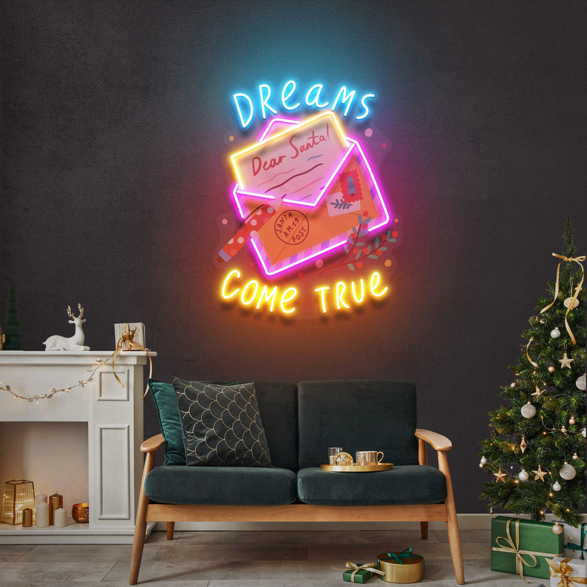Dear Santa Letter Christmas Neon Sign