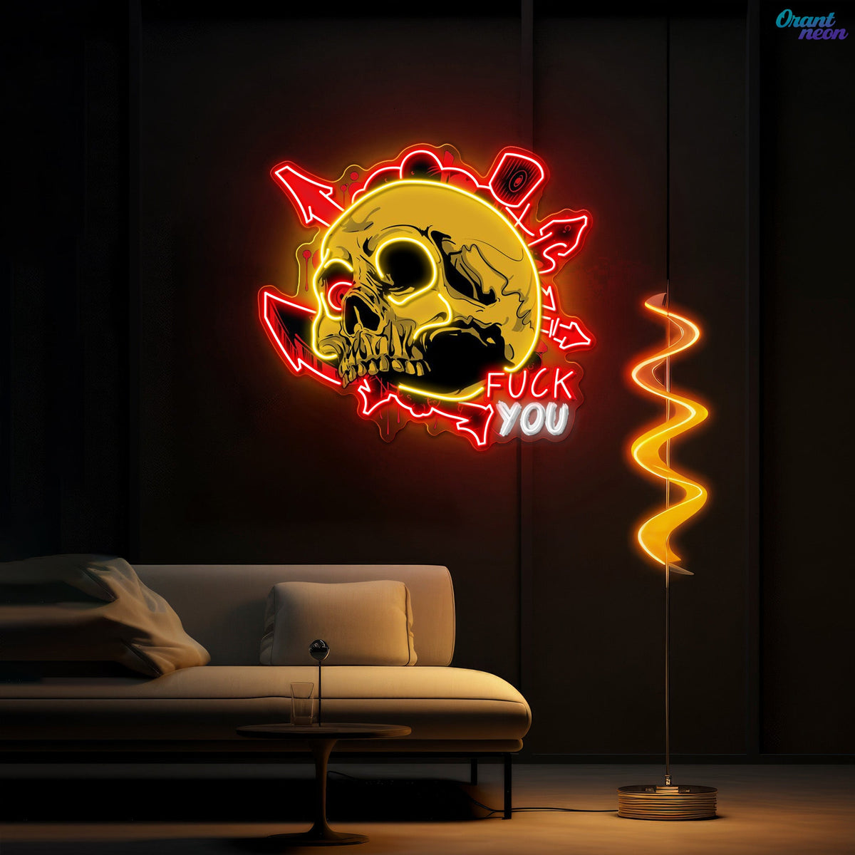 Dirty Skull With Graffity Neon Sign Light Artwork