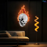 Infernal Glow: Skull & Fire Neon Sign Light Artwork