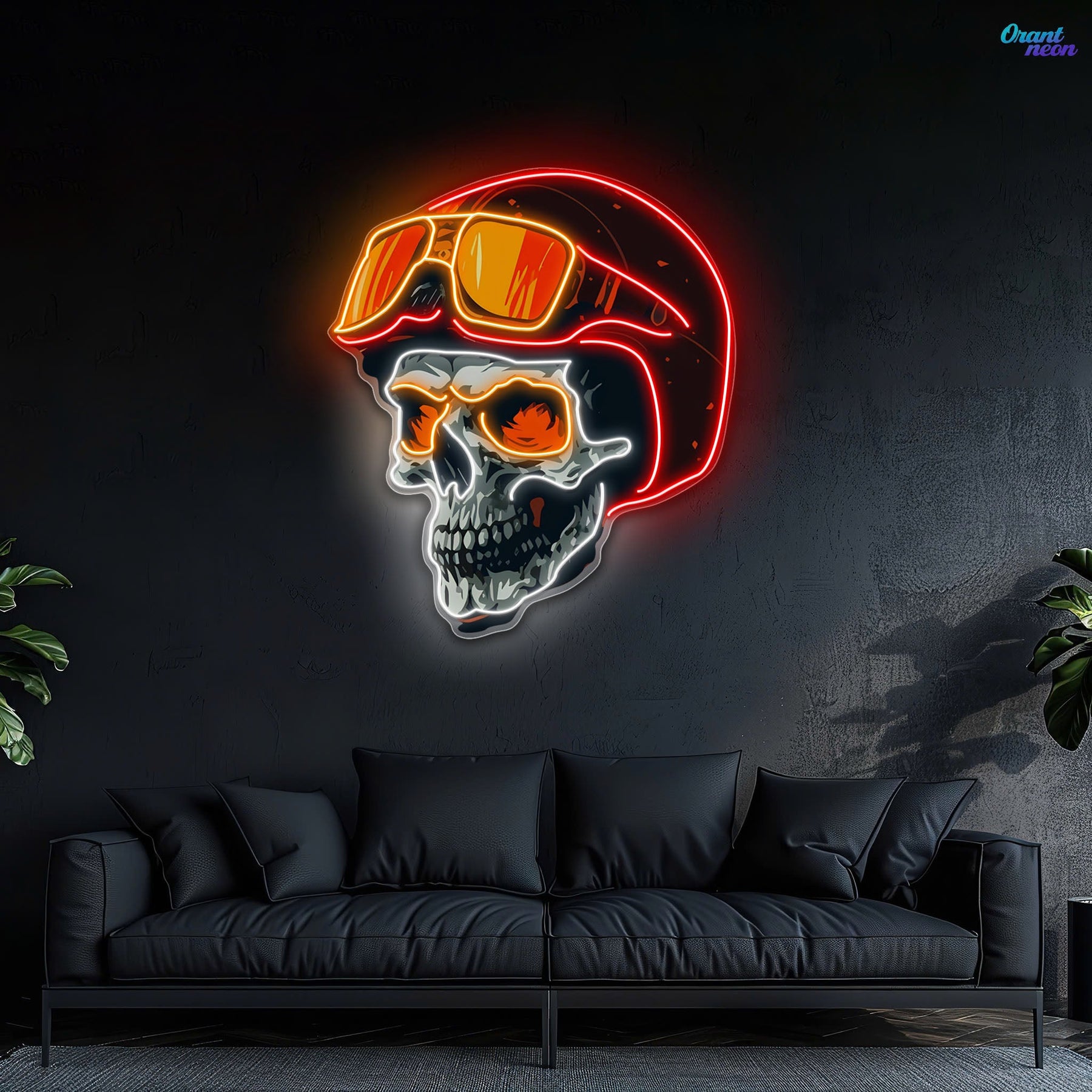 Radiant Revenant: Skull and Helmet Neon Sign Light Artwork