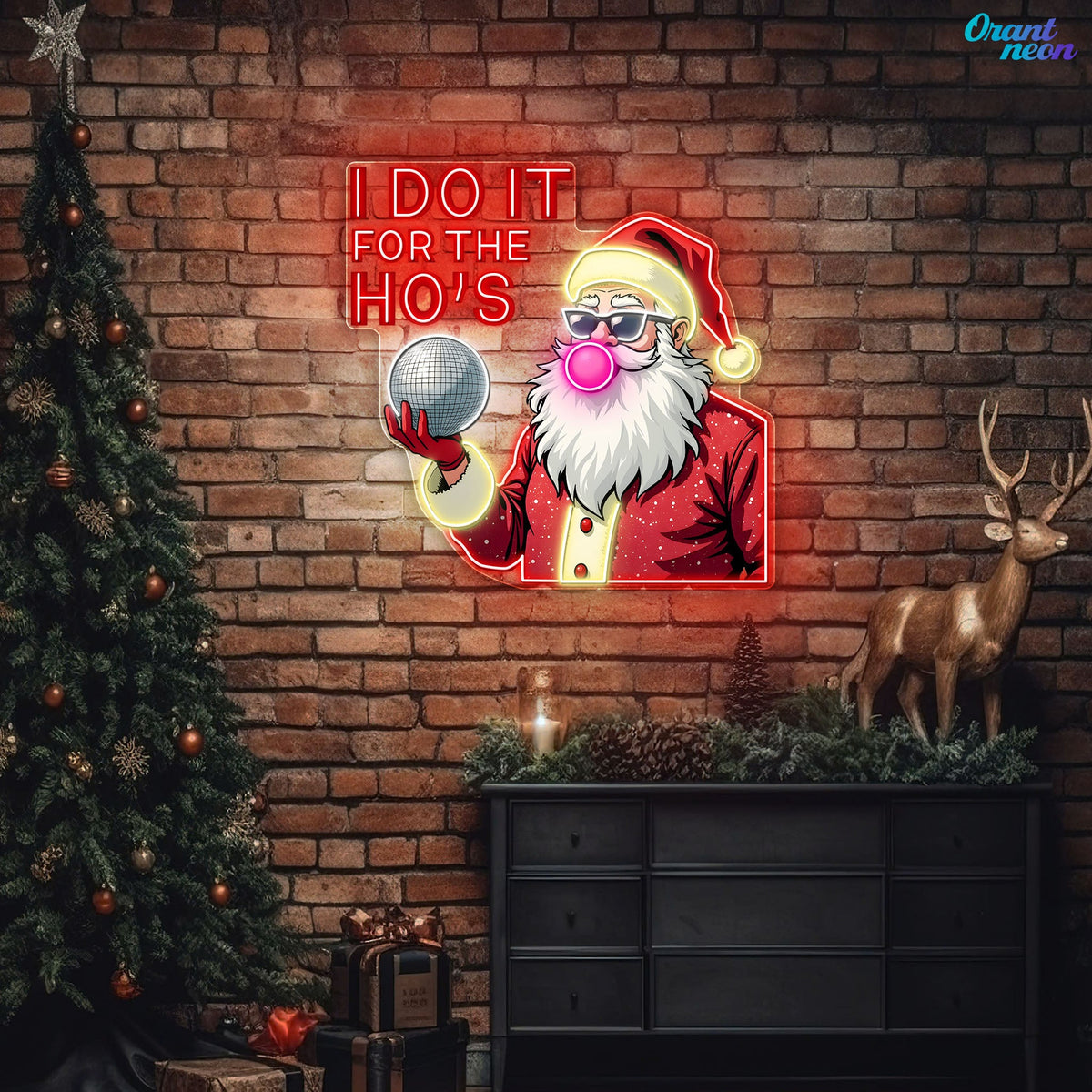 Santa Claus Chewing Gum Christmas Decoration Neon Sign Light Artwork