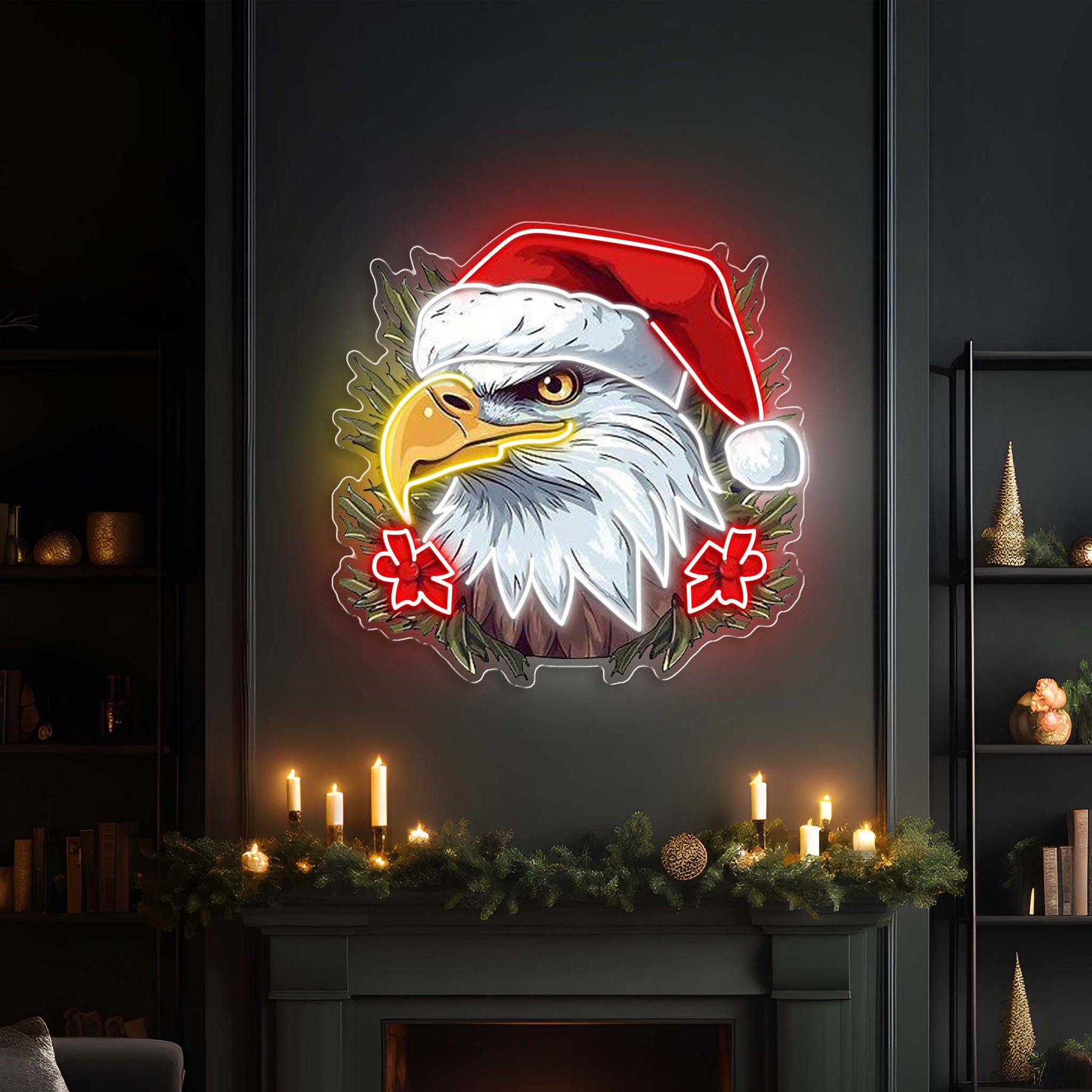 Patriotic Cheer: Christmas Eagle Neon Sign Light Artwork