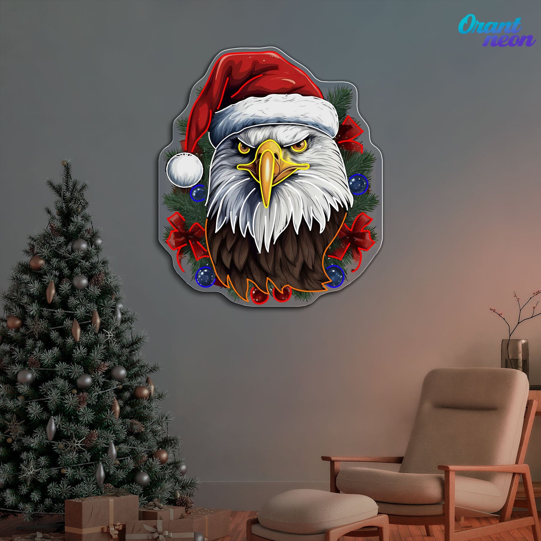 Pines & Pride: Christmas Eagle Neon Sign Light Artwork