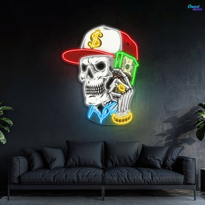 Skull & Dollar Dreams Neon Sign Light Artwork