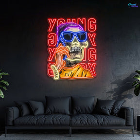 Young Skull Calling Phone Neon Sign Light Artwork