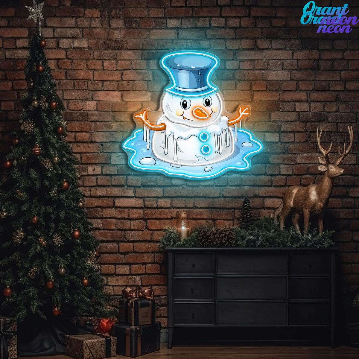 Neon Snowman Magic: Winter's Warmest Light Neon Sign Light Artwork