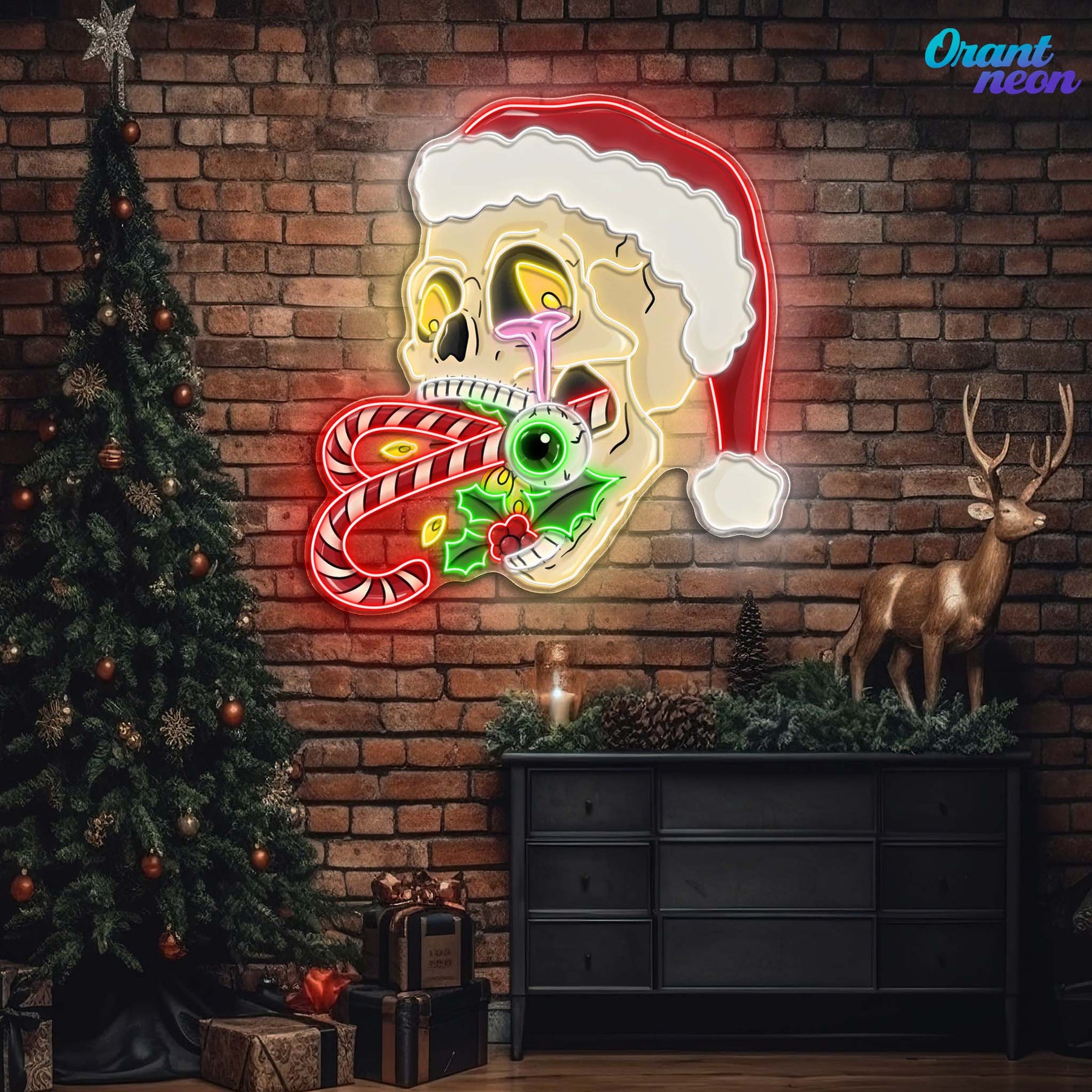 Merry Misfits: Skull & Sweets Christmas Neon Sign Light Artwork