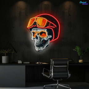 Radiant Revenant: Skull and Helmet Neon Sign Light Artwork