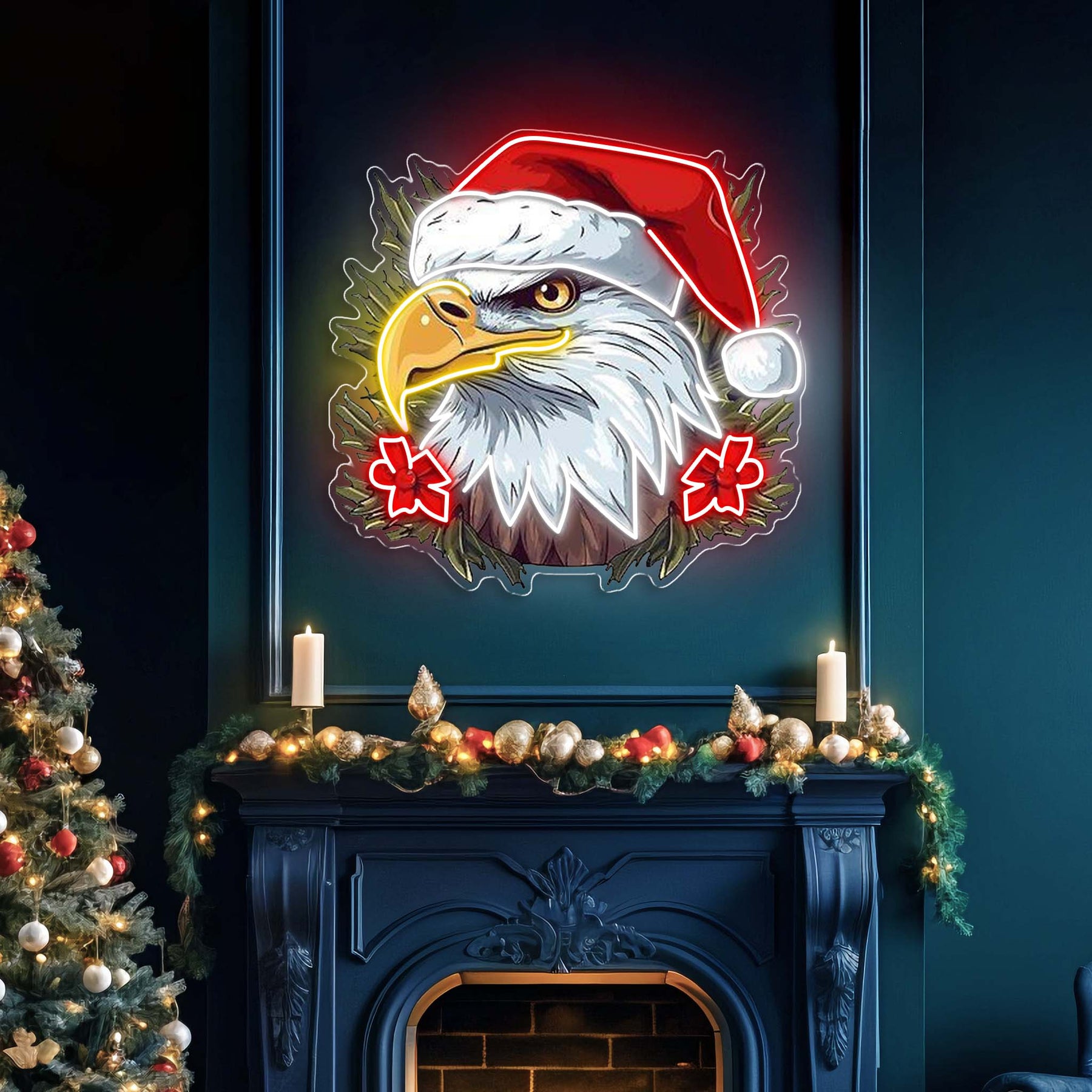 Patriotic Cheer: Christmas Eagle Neon Sign Light Artwork