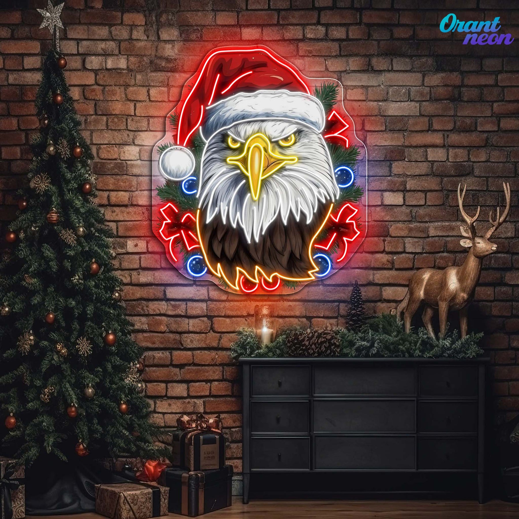 Pines & Pride: Christmas Eagle Neon Sign Light Artwork