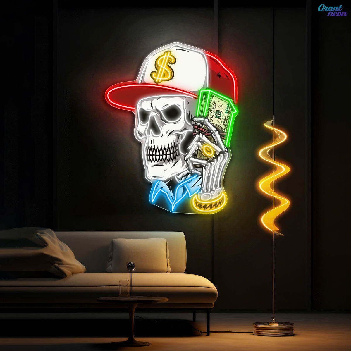 Skull & Dollar Dreams Neon Sign Light Artwork