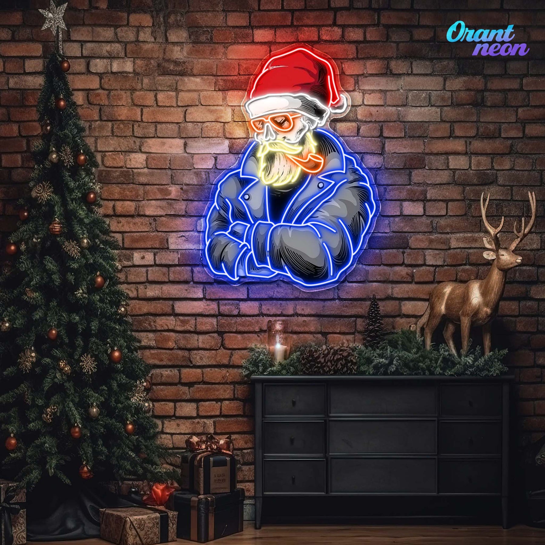 Smoking Santa's Shadow Neon Sign Light Artwork