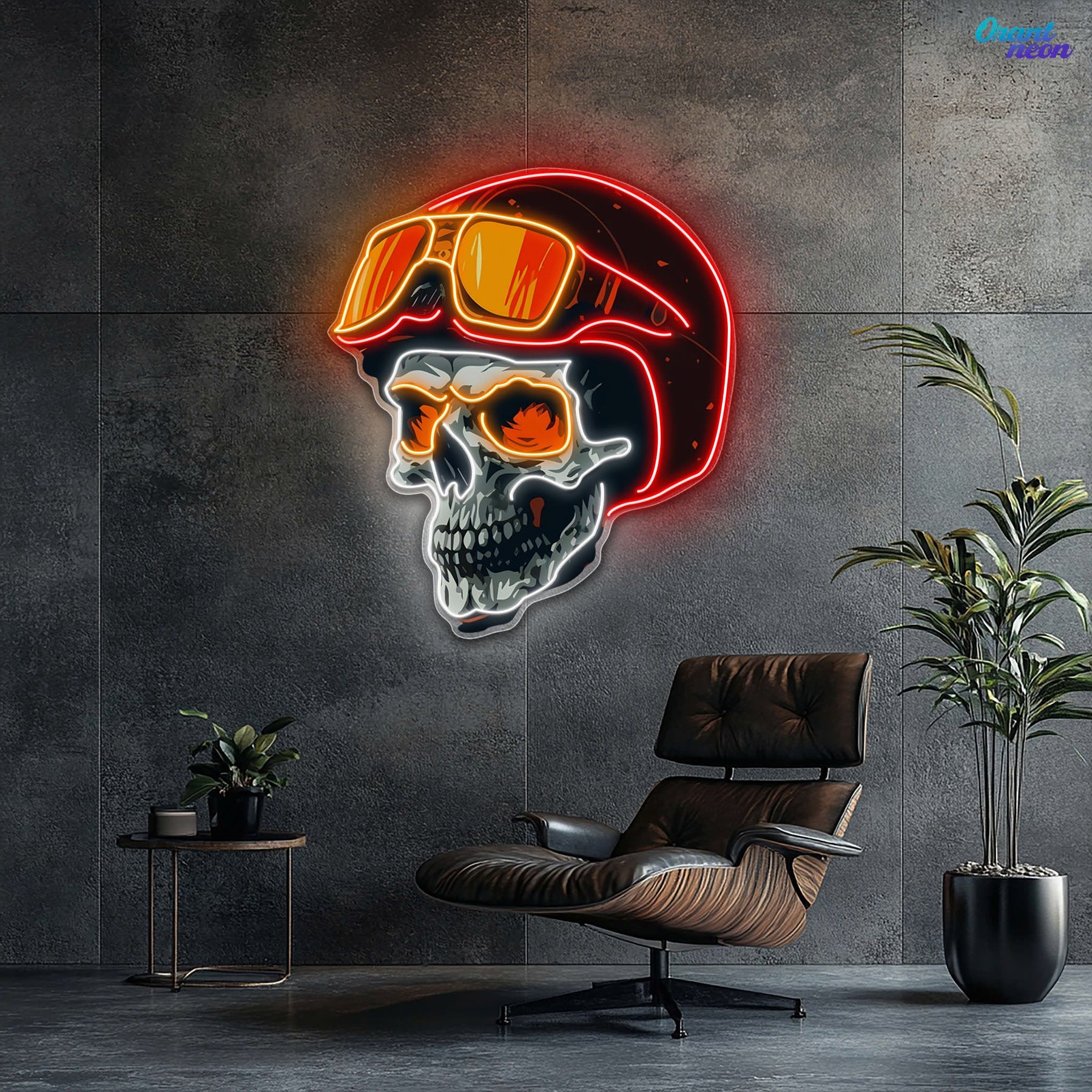 Radiant Revenant: Skull and Helmet Neon Sign Light Artwork