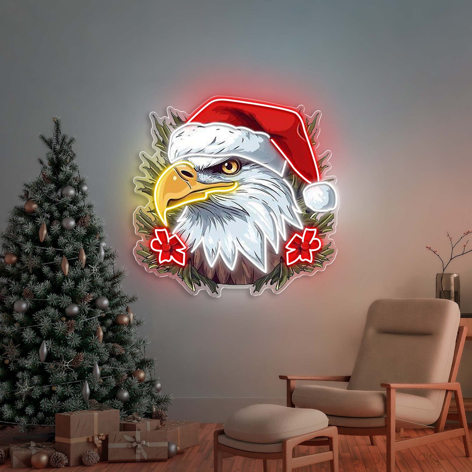 Patriotic Cheer: Christmas Eagle Neon Sign Light Artwork