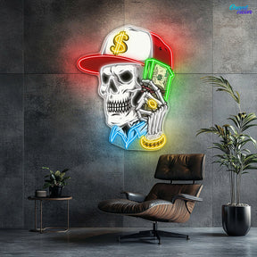 Skull & Dollar Dreams Neon Sign Light Artwork