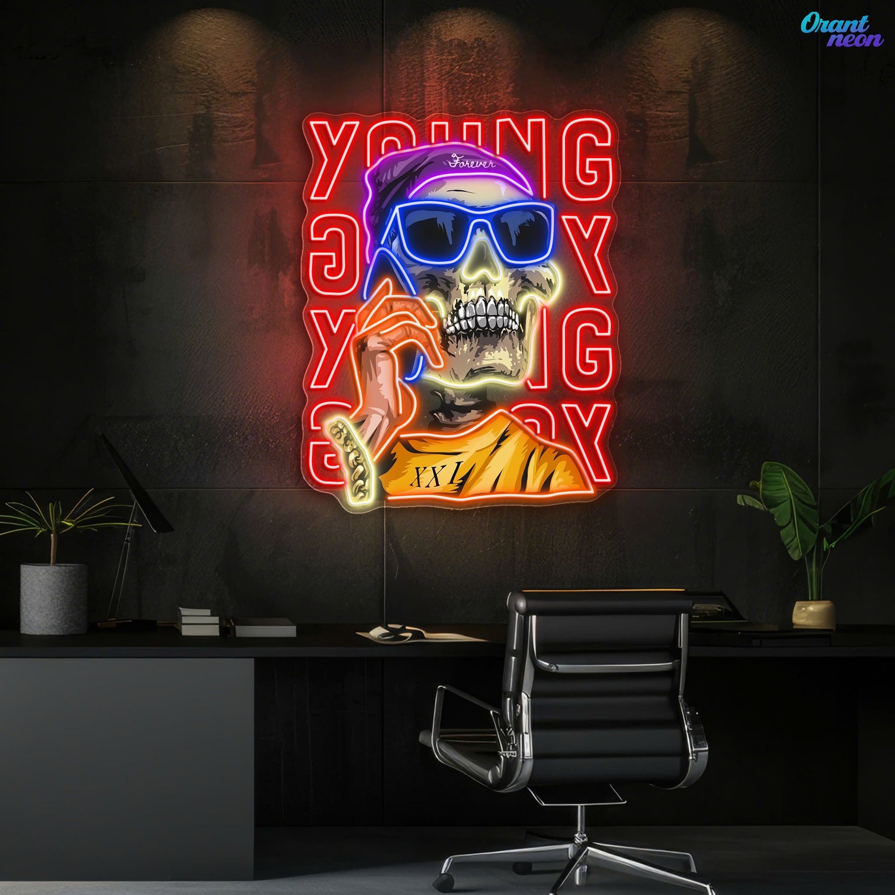 Young Skull Calling Phone Neon Sign Light Artwork