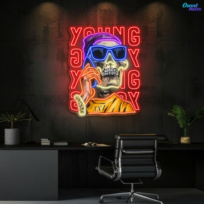 Young Skull Calling Phone Neon Sign Light Artwork