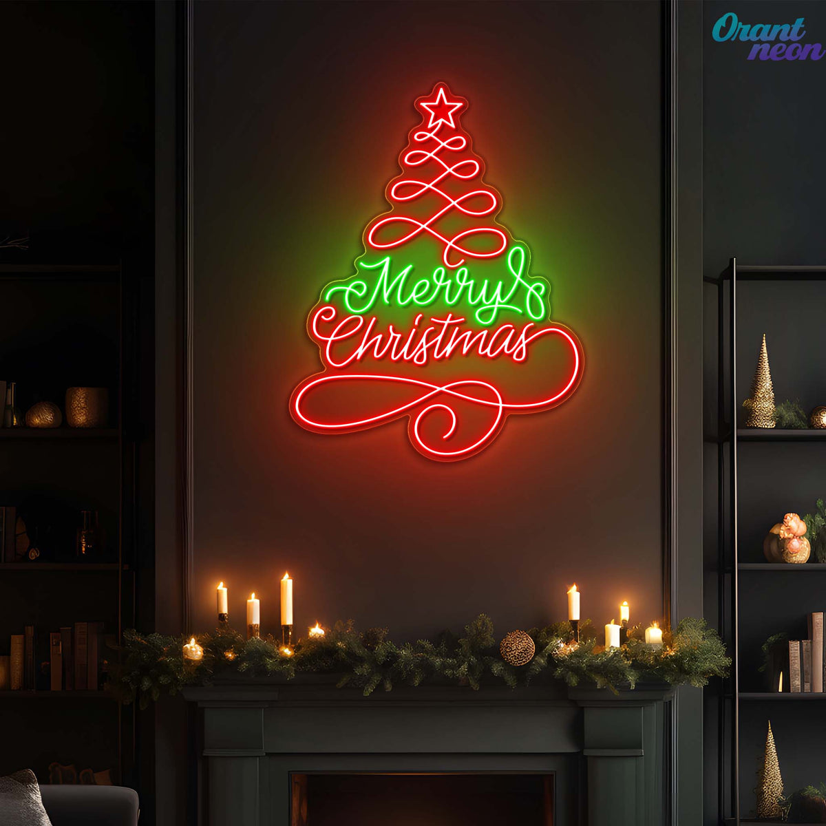 Santa's Glow: A Textual Christmas Tree Neon Sign Light Artwork