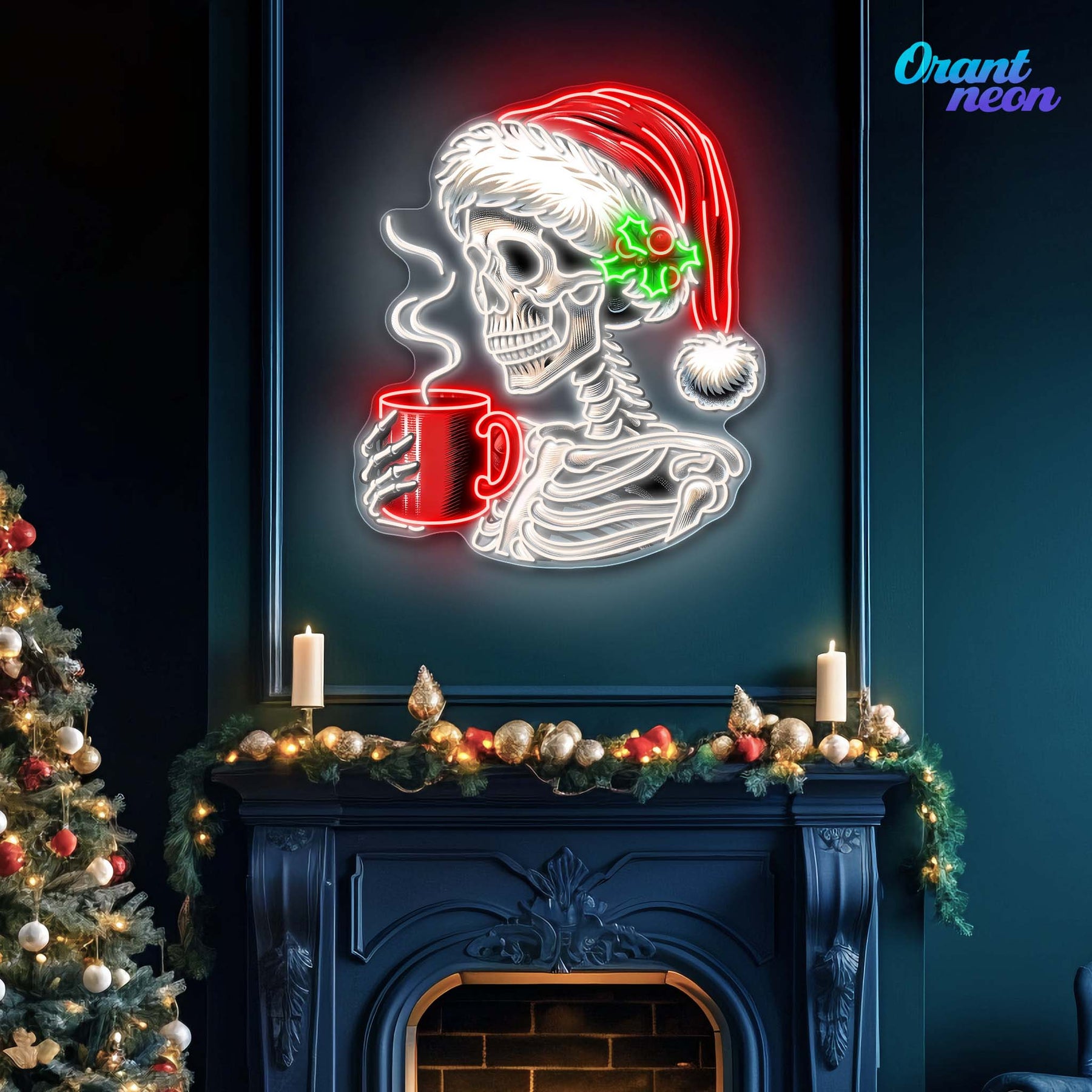 Skull & Sip: Christmas Chill Neon Sign Light Artwork