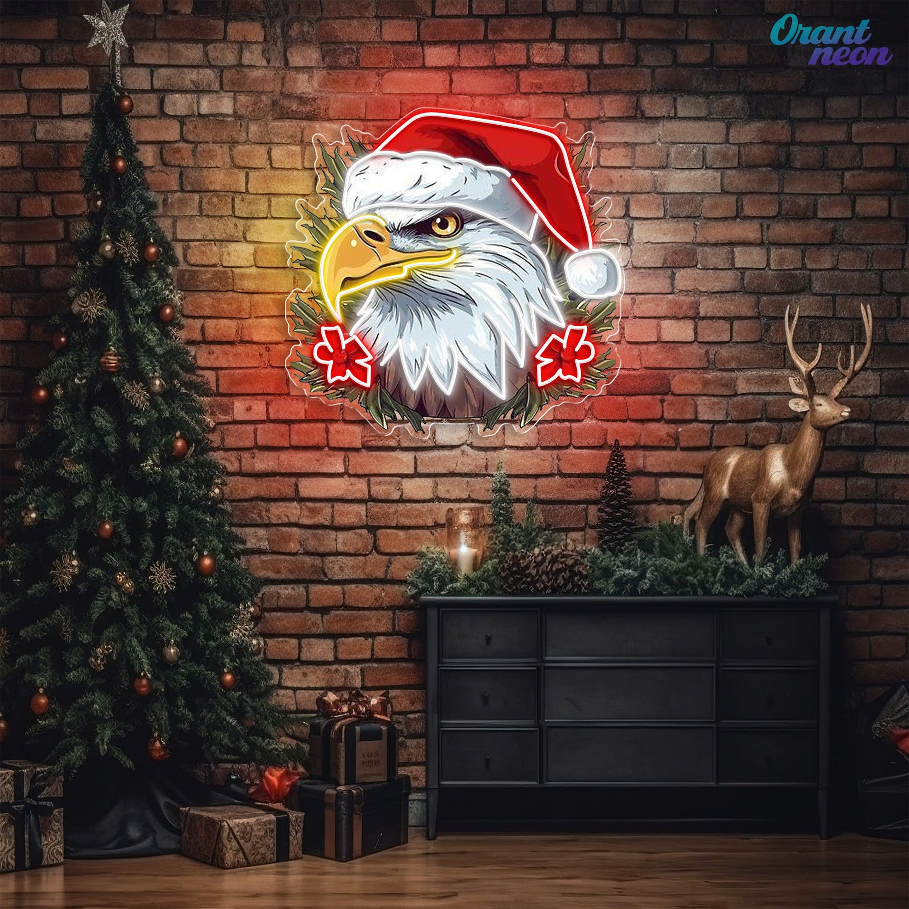 Patriotic Cheer: Christmas Eagle Neon Sign Light Artwork