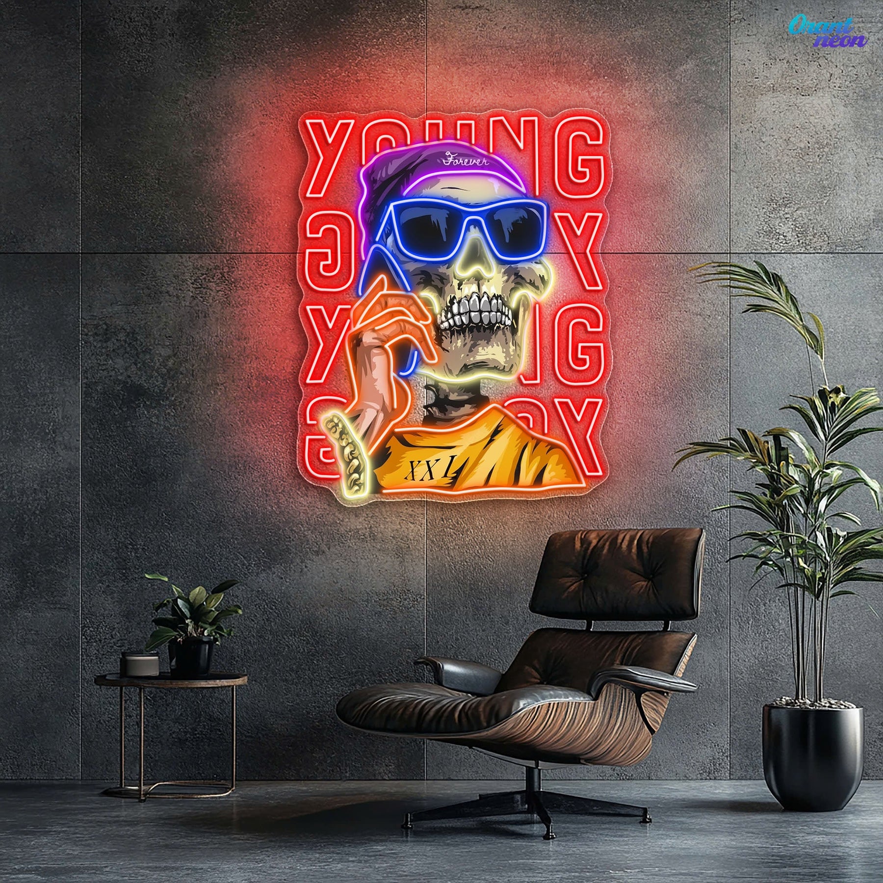 Young Skull Calling Phone Neon Sign Light Artwork