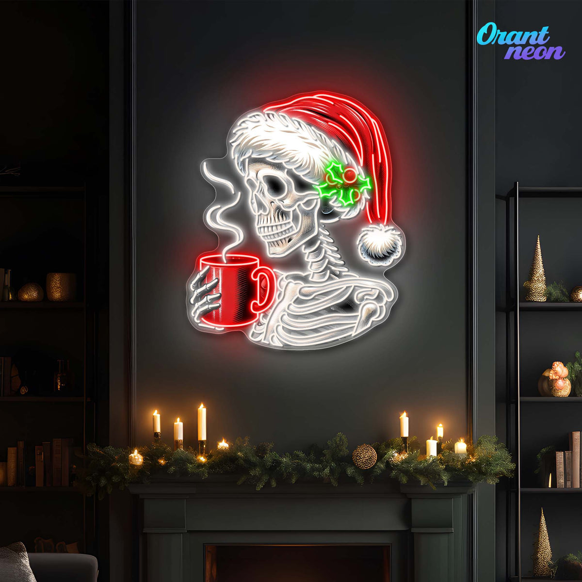 Skull & Sip: Christmas Chill Neon Sign Light Artwork