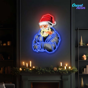 Smoking Santa's Shadow Neon Sign Light Artwork