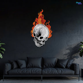 Infernal Glow: Skull & Fire Neon Sign Light Artwork