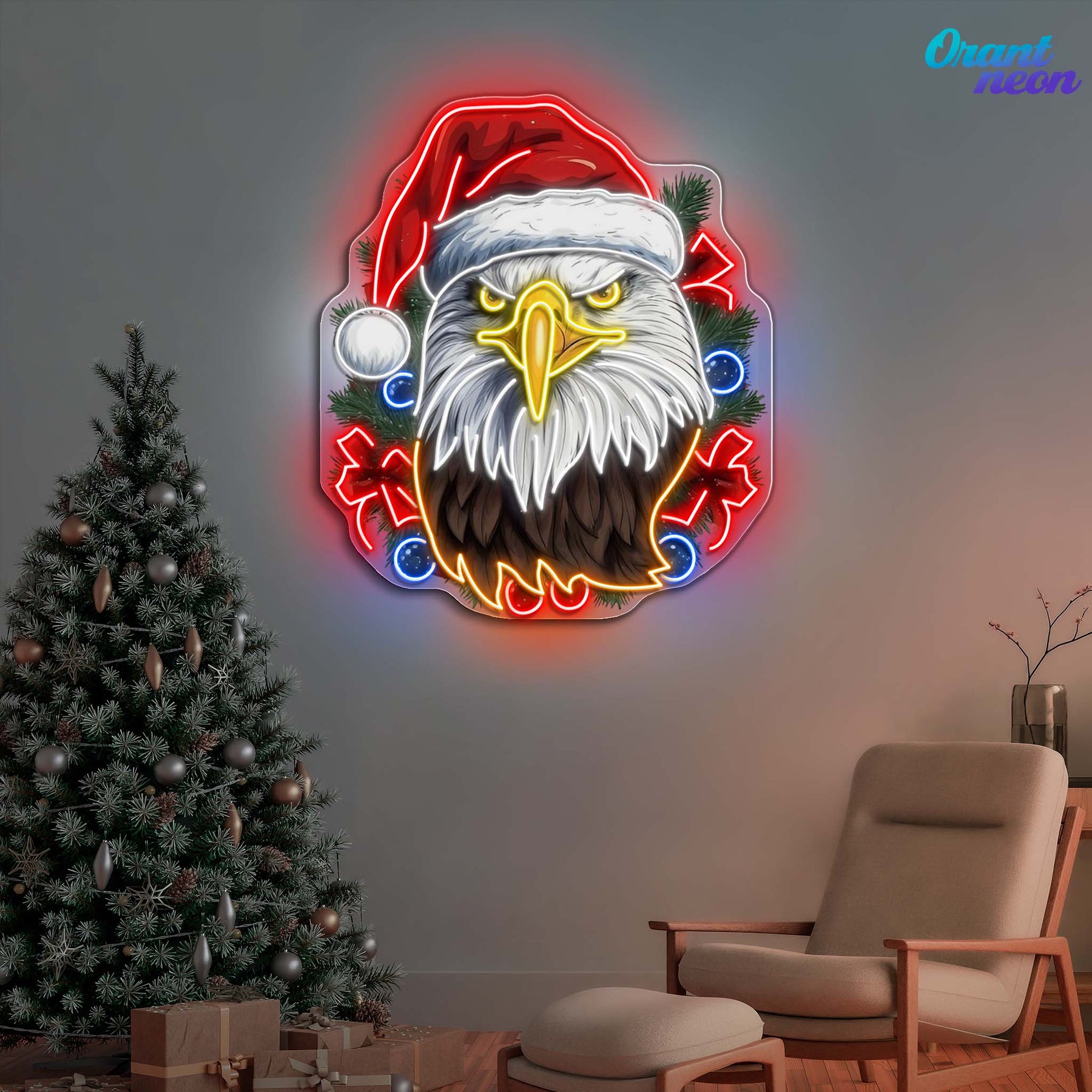 Pines & Pride: Christmas Eagle Neon Sign Light Artwork