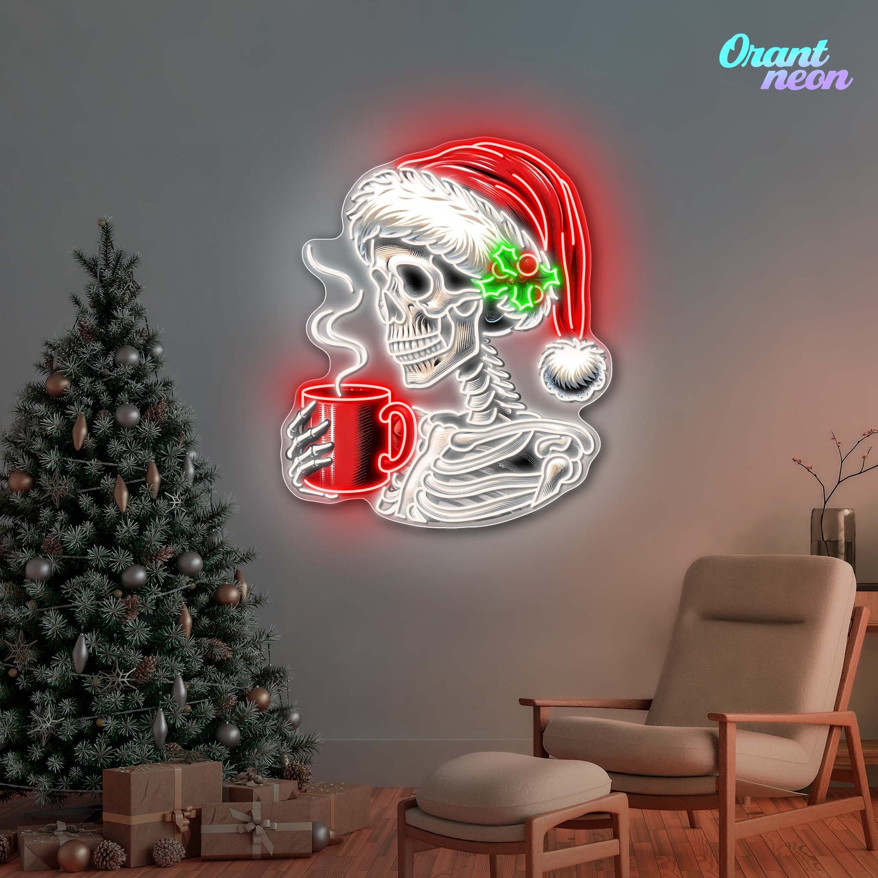 Skull & Sip: Christmas Chill Neon Sign Light Artwork