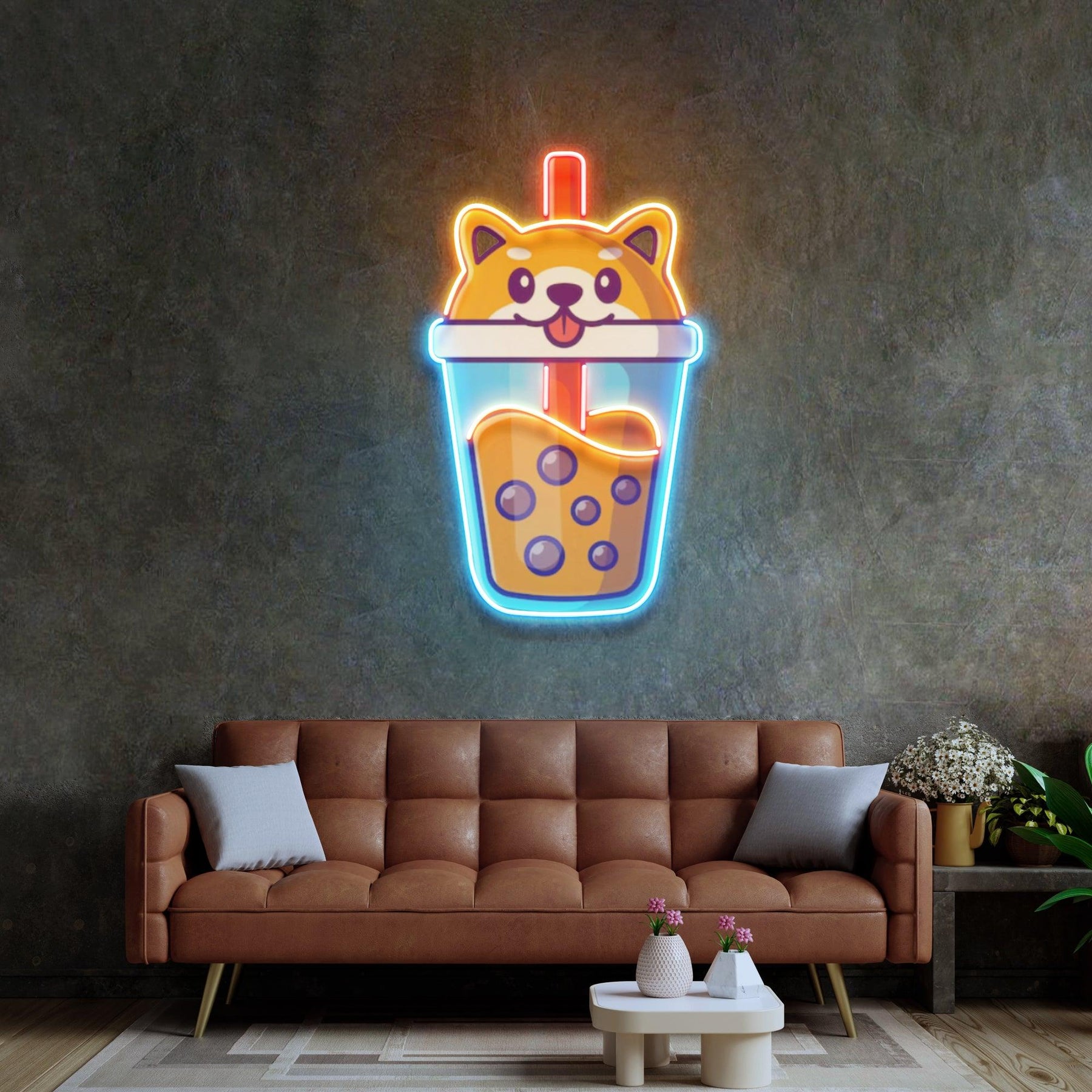 Boba Milktea Dog Led Neon Acrylic Artwork