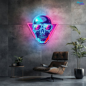 Cool Skull Wearing Glasses Color Pop Neon Sign Light Artwork