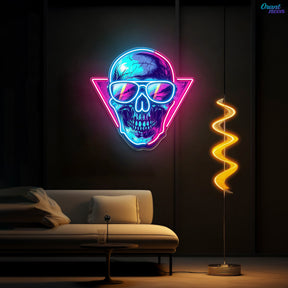 Cool Skull Wearing Glasses Color Pop Neon Sign Light Artwork