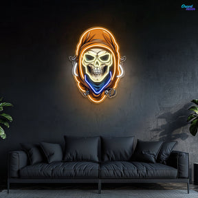 Mysterious Skull Wearing Cloak Neon Sign Light Artwork