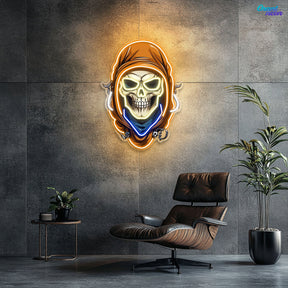 Mysterious Skull Wearing Cloak Neon Sign Light Artwork