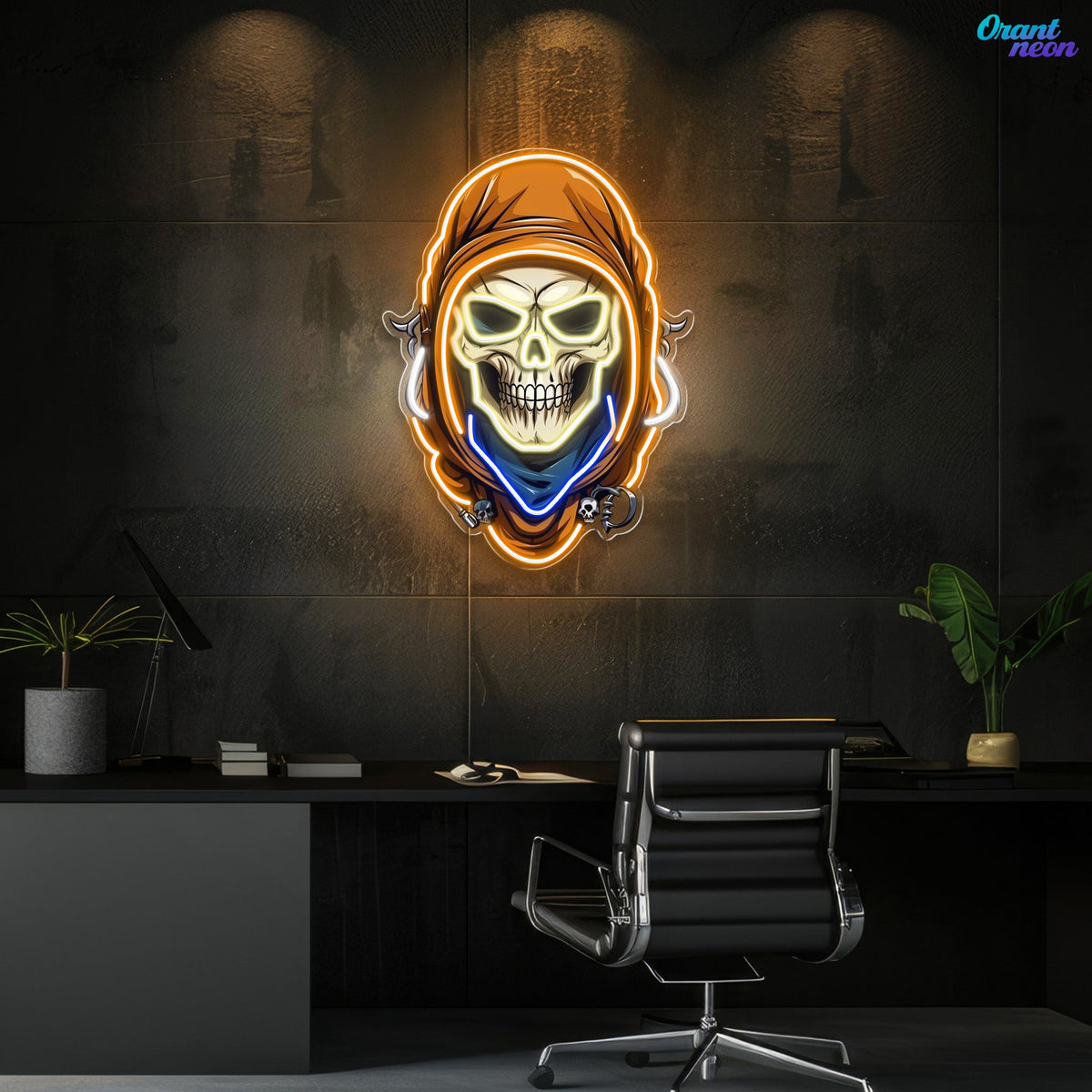 Mysterious Skull Wearing Cloak Neon Sign Light Artwork