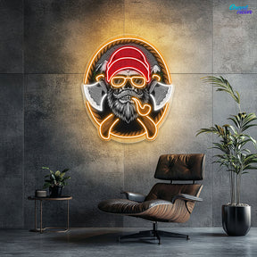 Beard Woodman Skull With Axe Neon Sign Light Artwork