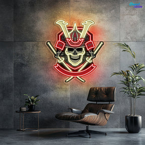 Japanese Samurai Skull Holding Katana Sword Neon Sign Light Artwork