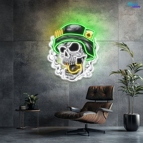 Cool Skull Wearing Helmet With Smoke and Bomb Neon Sign Light Artwork