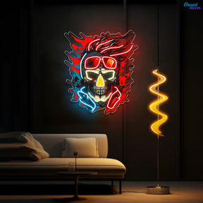 Vision of the Undead: Neon Skull & Glasses Neon Sign Light Artwork