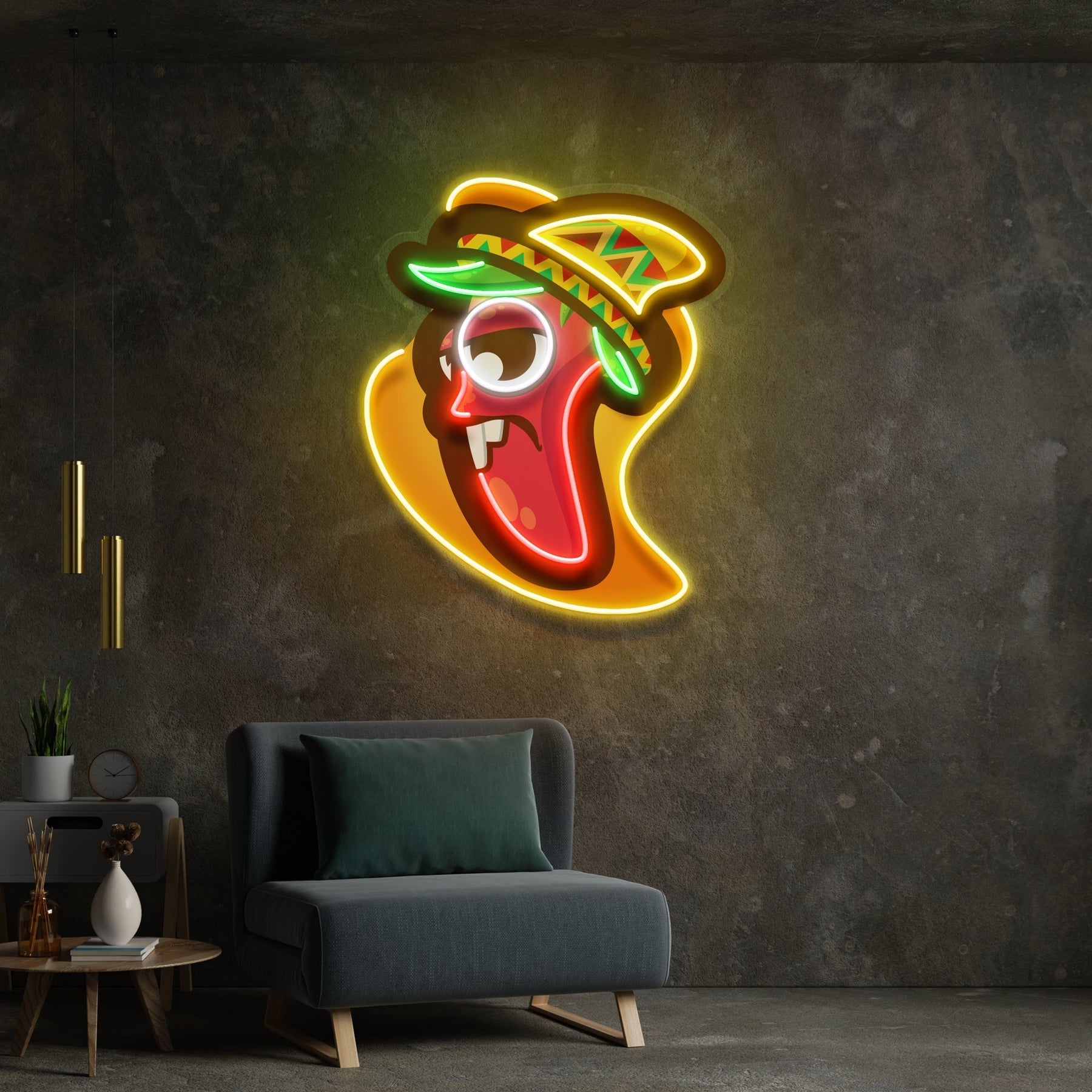 Cartoon Mexican Chili Peppers Artwork Led Neon Sign Light