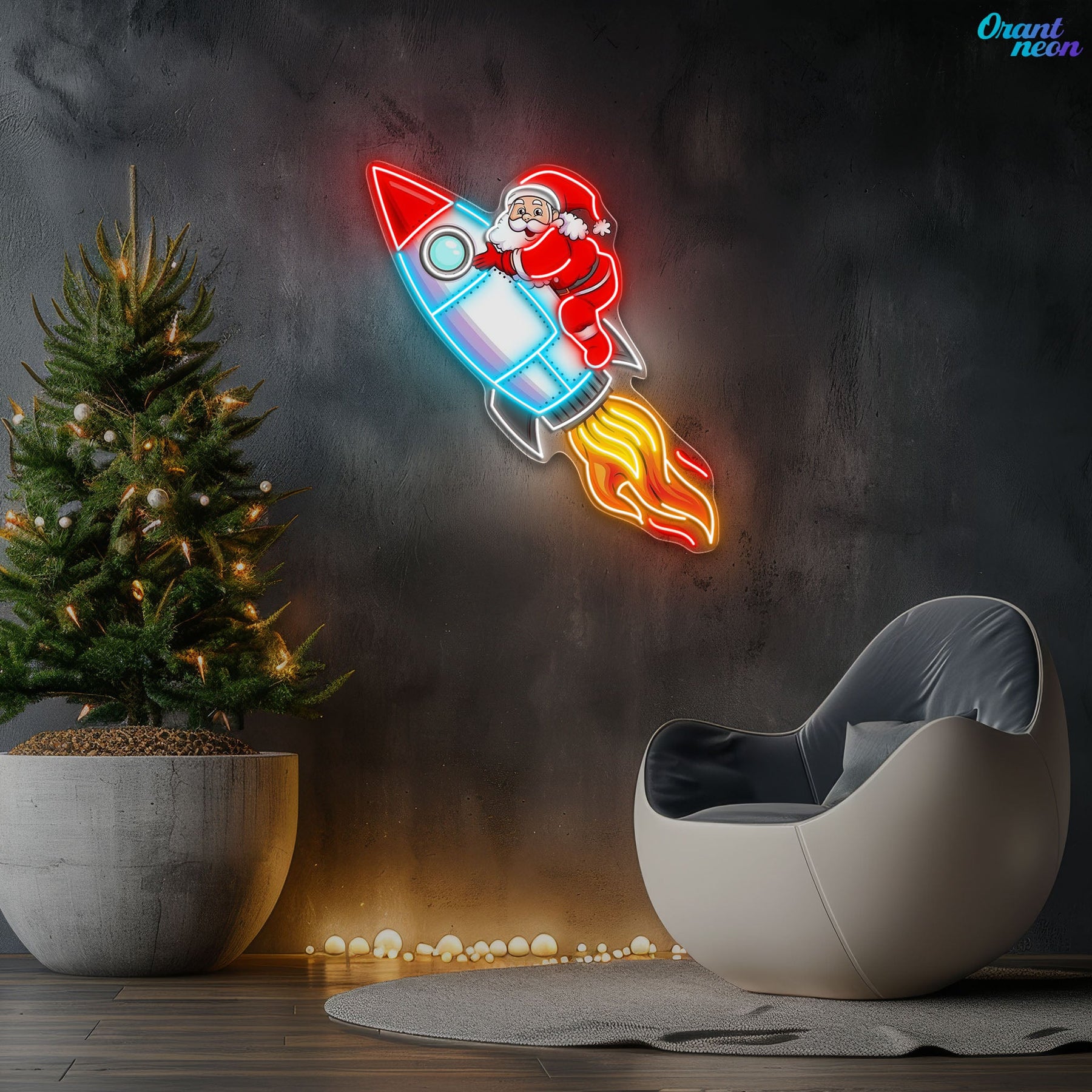 Santa's Rocket: A Holiday Journey Neon Sign Light Artwork