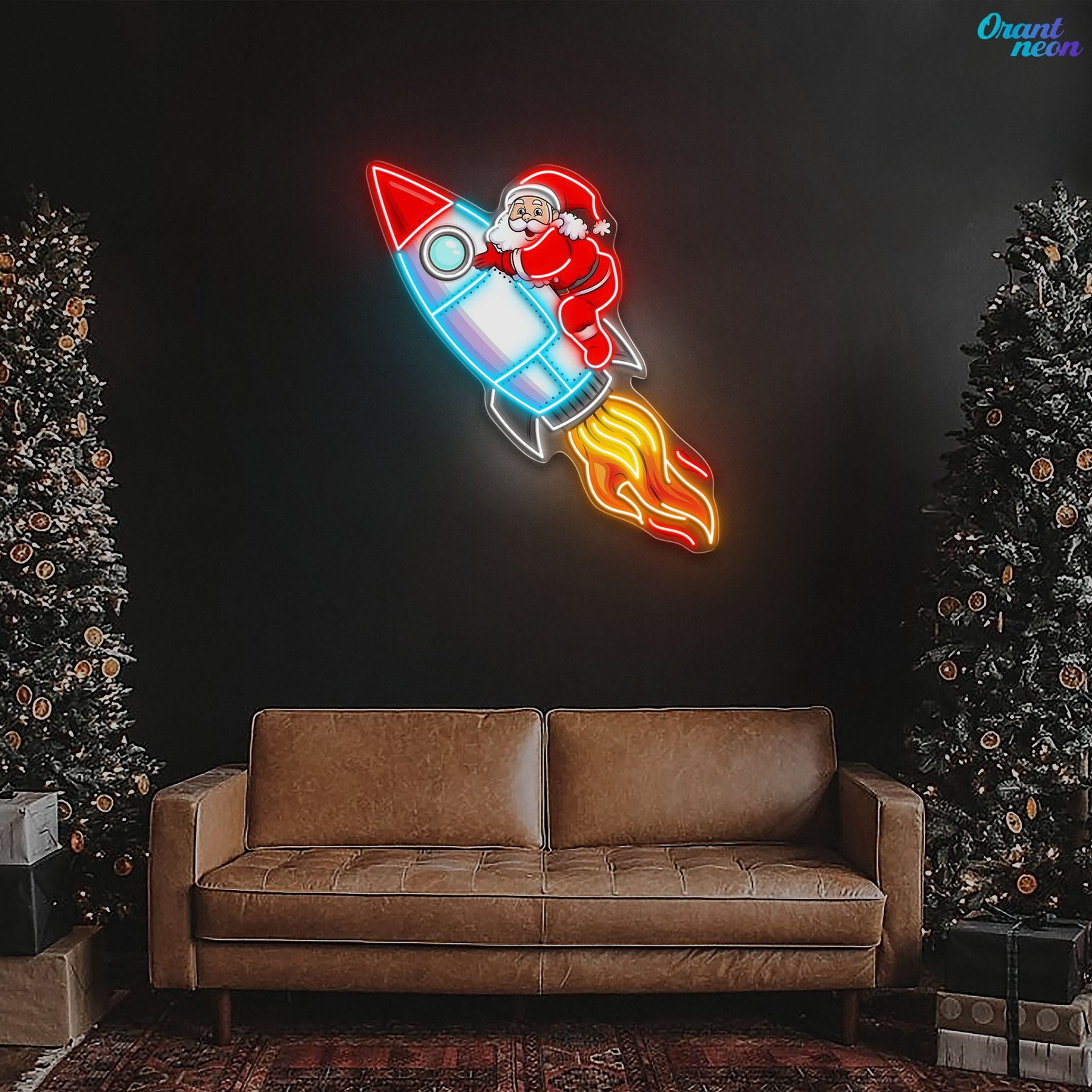 Santa's Rocket: A Holiday Journey Neon Sign Light Artwork