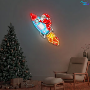 Santa's Rocket: A Holiday Journey Neon Sign Light Artwork