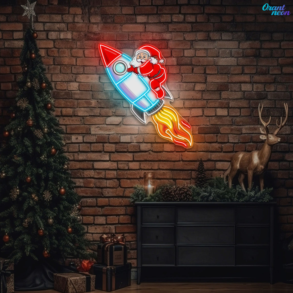 Santa's Rocket: A Holiday Journey Neon Sign Light Artwork