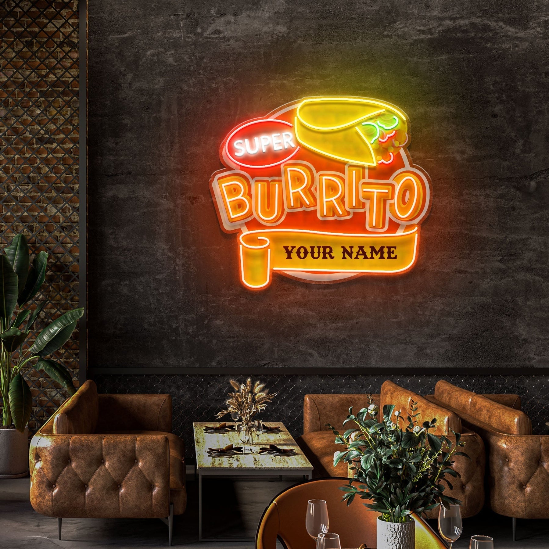 Custom Brand Name Burrito Mexican Food Restaurant Decor Artwork Led Neon Sign Light